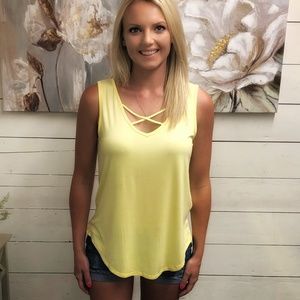 Criss Cross Front Sleeveless Top - Banana